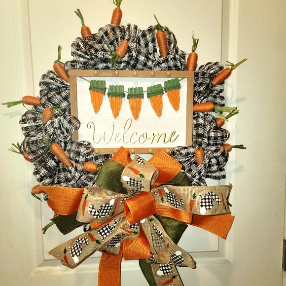 Spring Easter Welcome Wreath Wood Jute Burlap Farmhouse Western Country - Picture 2 of 4